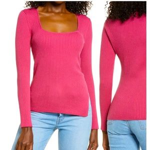 Open Edit, Magenta Pink, Long Sleeve Ribbed Fitted Sweater. NWT